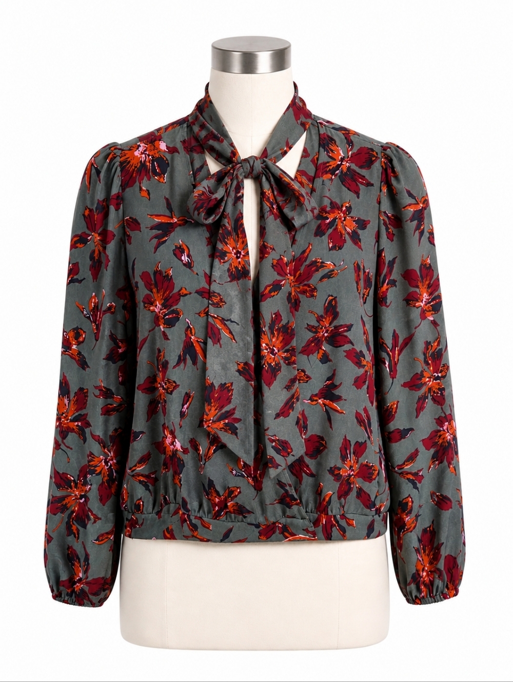 Madewell Women's Winter Orchid Floral Surplice Front- Tie Neck Silk Top Sz S